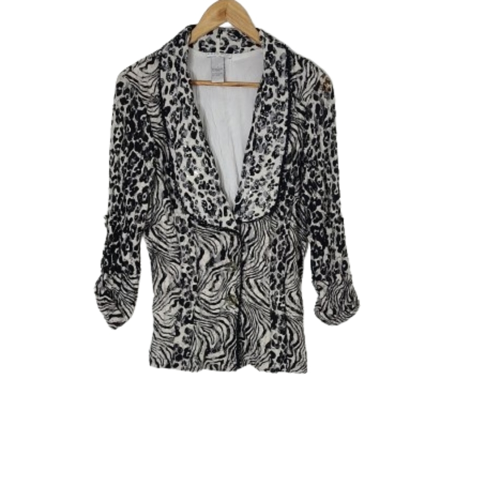 Alberto Makali Leopard/Zebra Print Crinkle Chantilly Lace Jacket Women's Size L